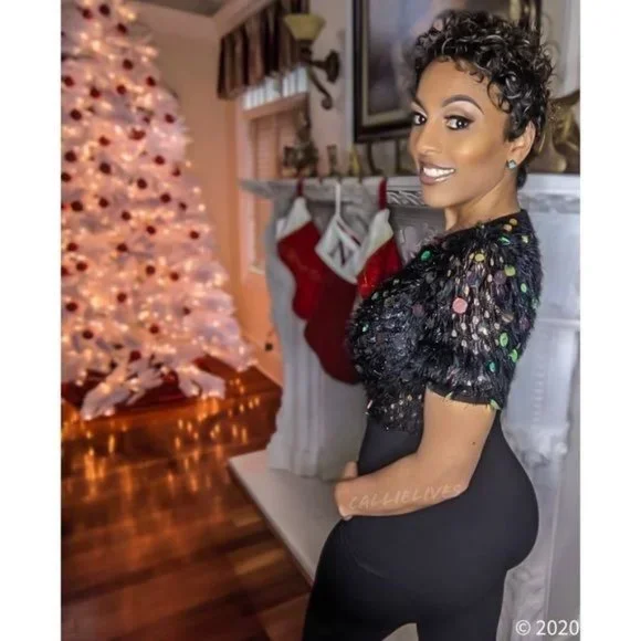 Callie Coin: Feathered Sequin Furry Knit Jumpsuit S M L - Picture 11 of 17